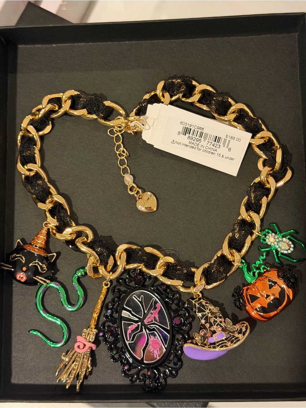 Betsey Johnson Halloween Collar Statement Necklace Witch Broom Spider Cat Snake
